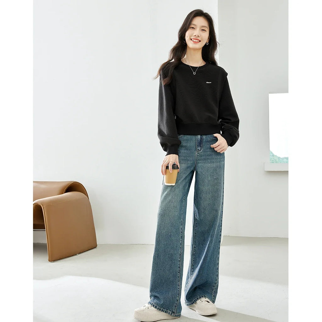 Cropped Drop-Shoulder Sweatshirt