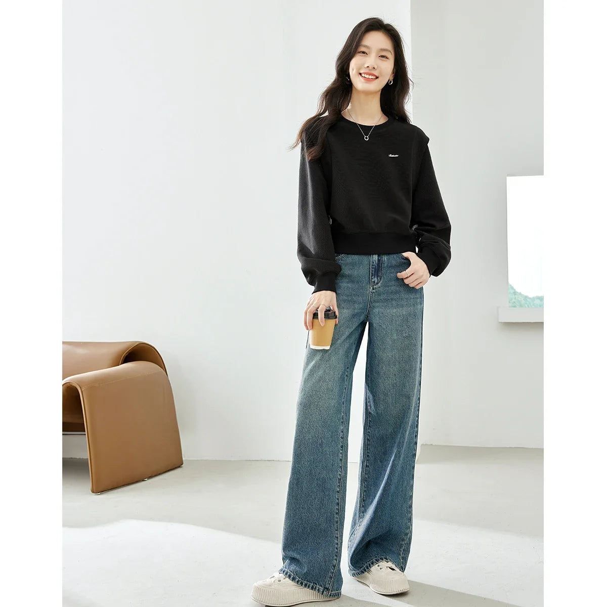 Cropped Drop-Shoulder Sweatshirt