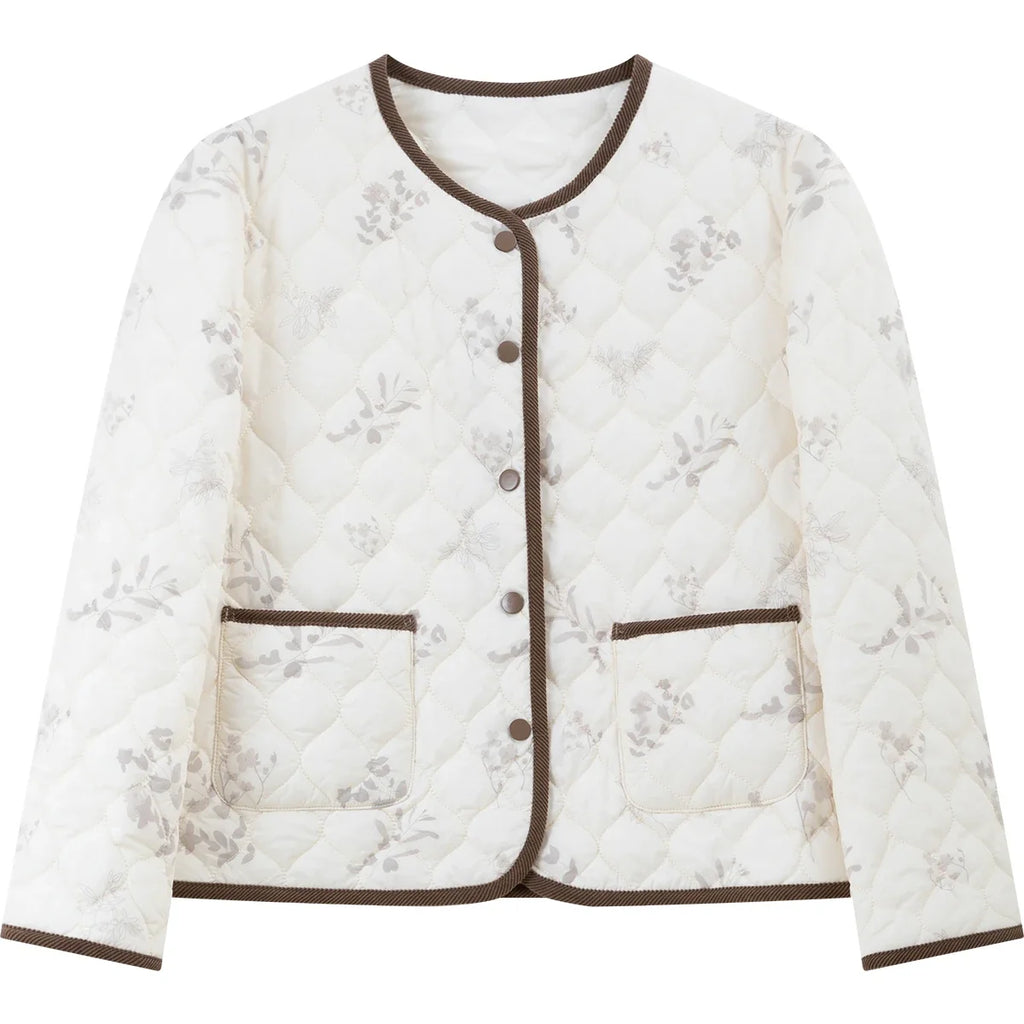 Floral Quilted Contrast-Trim Jacket