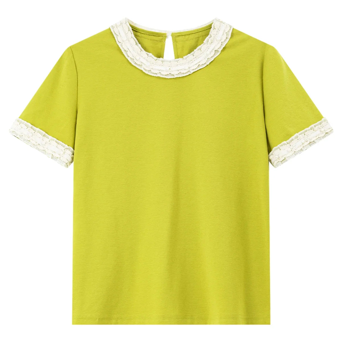 Lace-Trim Crew-Neck Short-Sleeve Tee
