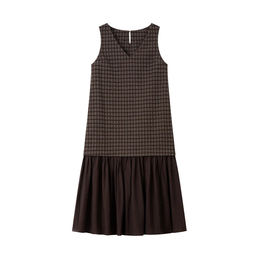 Plaid Drop-Waist Midi Dress