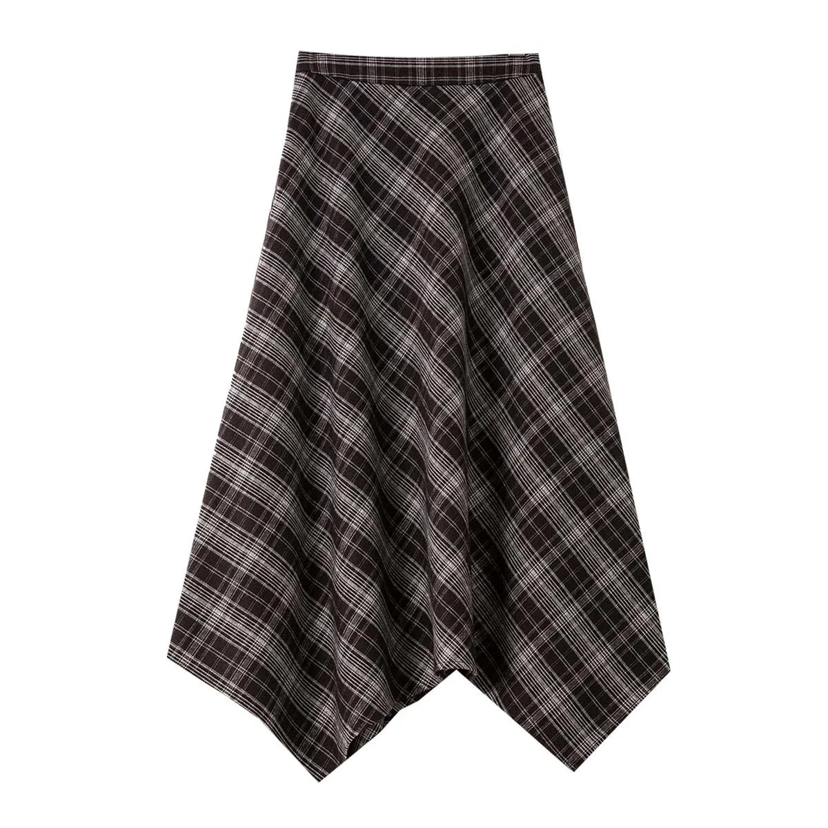 Handkerchief-Hem Plaid Midi Skirt