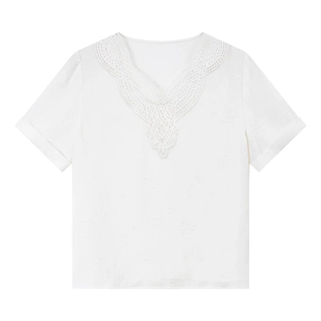 Lace-Trim V-Neck Tee