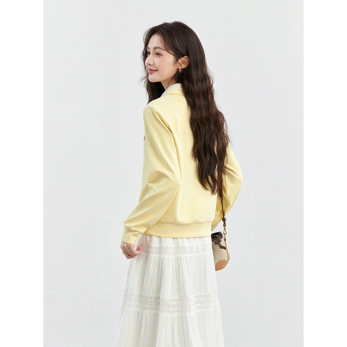 Lace-Collar Long-Sleeve Polo Sweatshirt