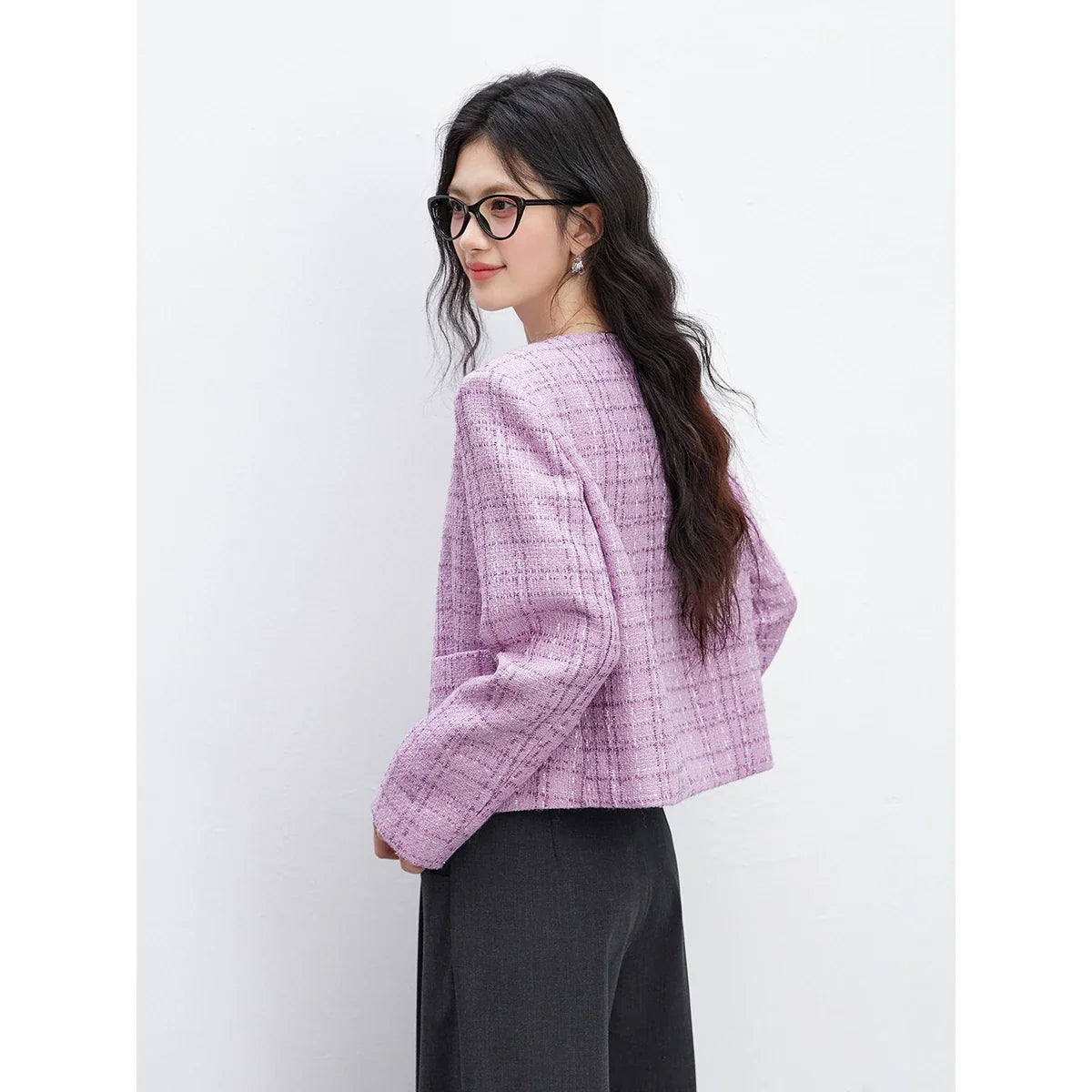 Textured Cropped Collarless Jacket