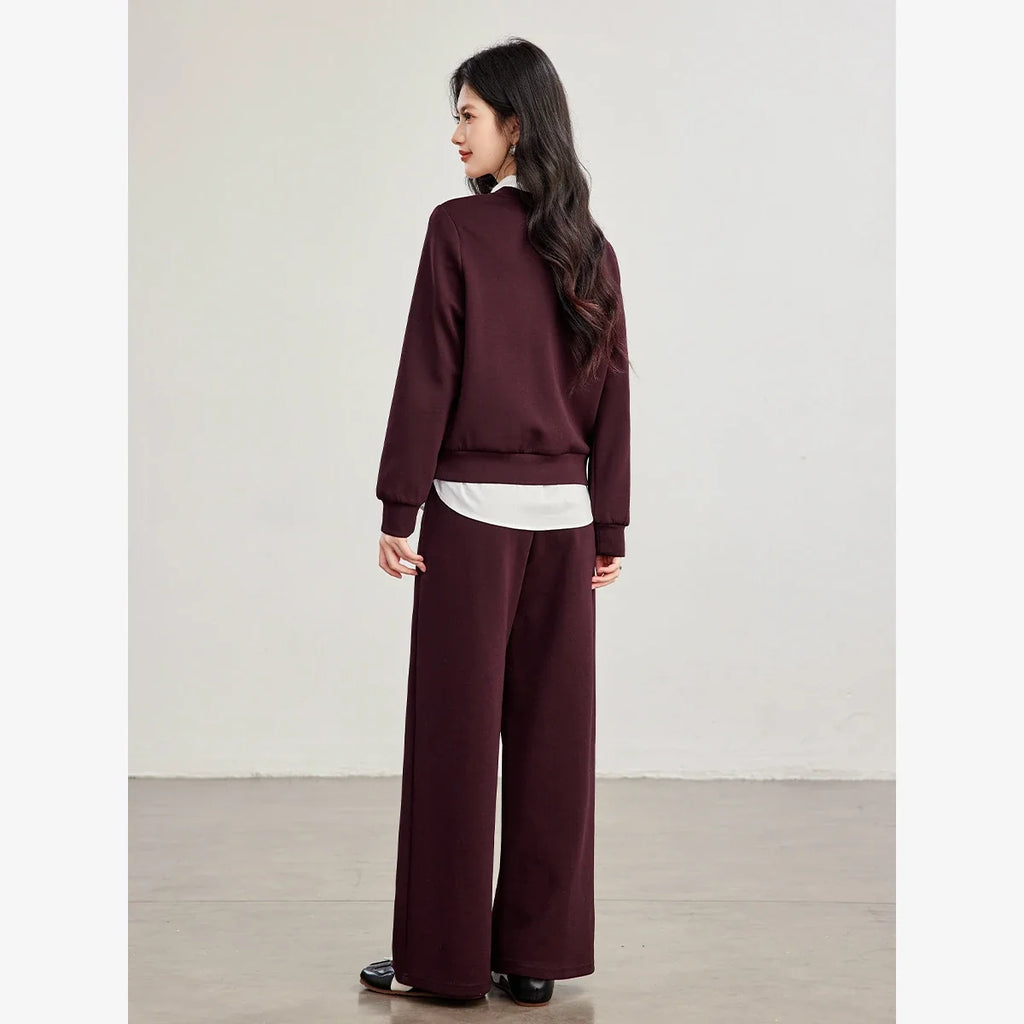 Women's Sweatshirt and Wide-Leg Trouser Set Red
