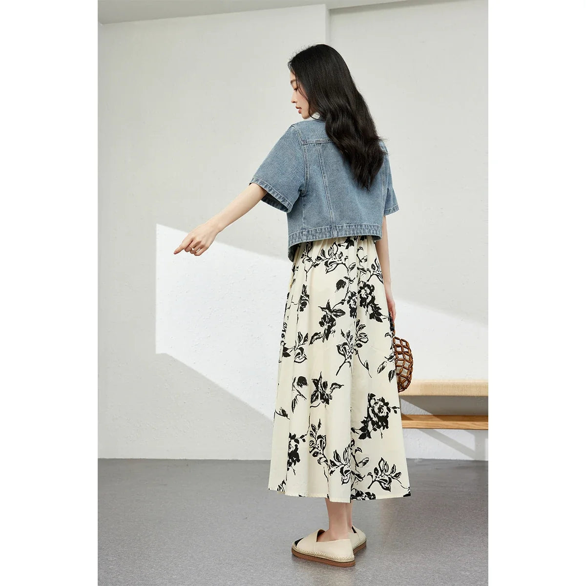 Short-Sleeve Cropped Denim Jacket