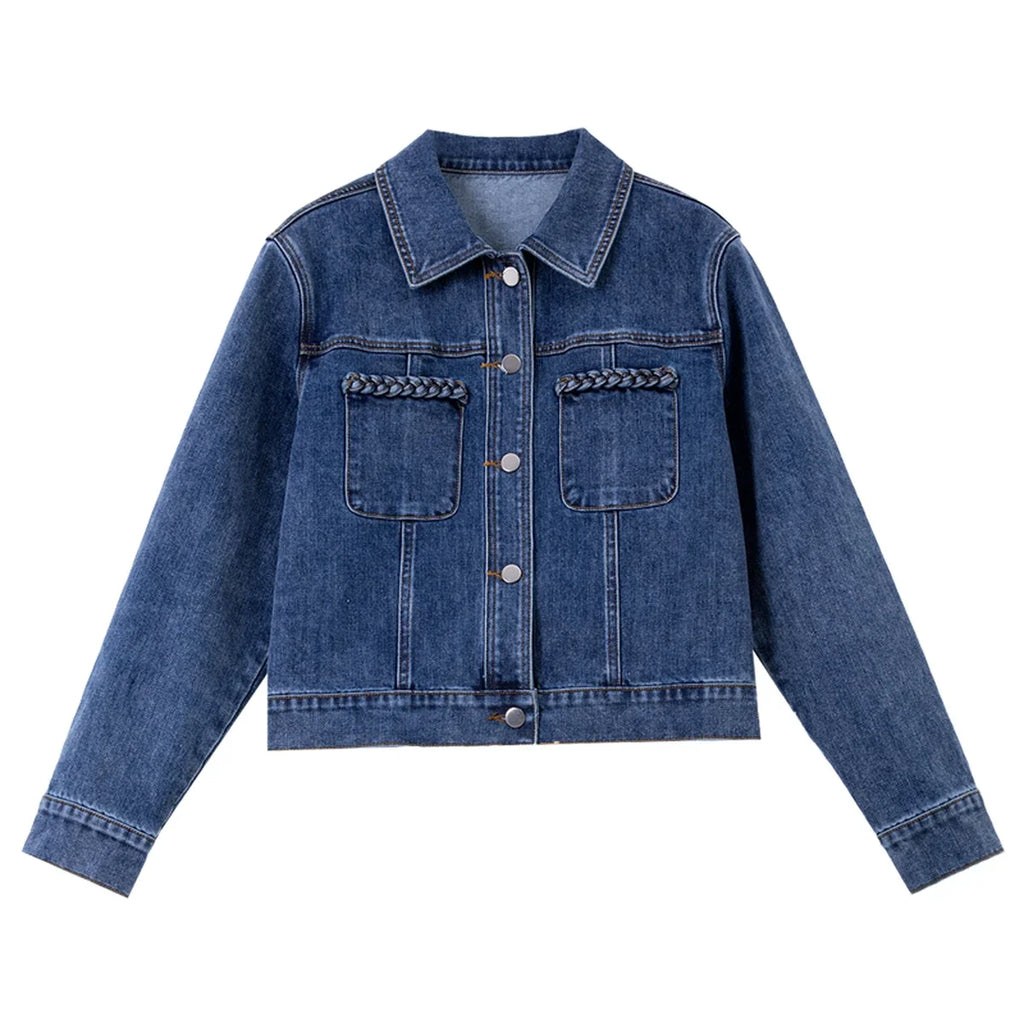 Patch-Pocket Cropped Denim Jacket