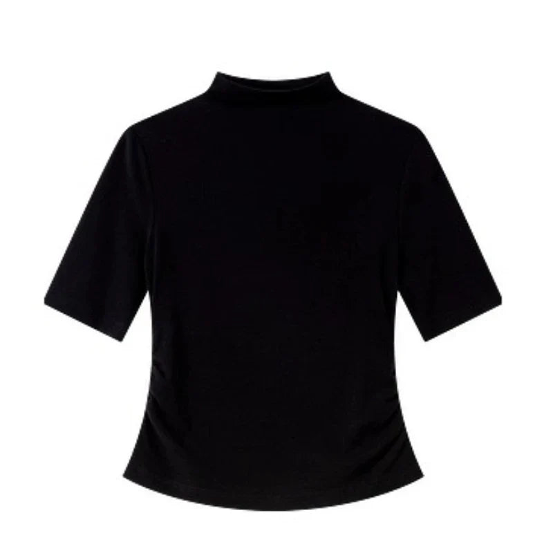 Ruched Mock-Neck Short-Sleeve Top