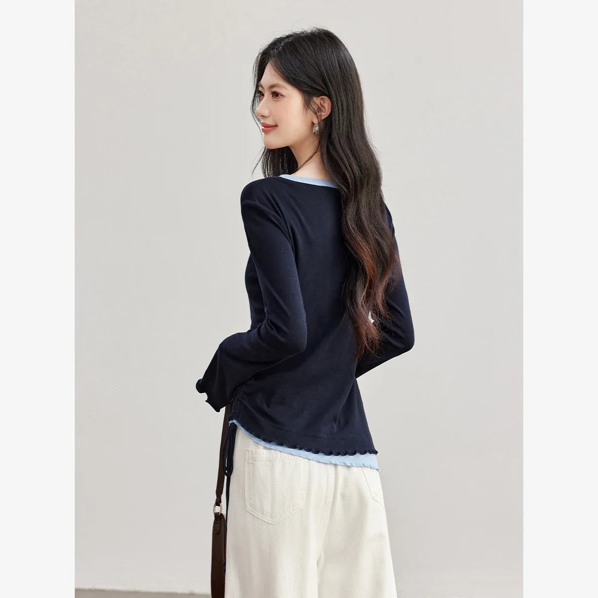 Layered Tie-Hem Long-Sleeve Top