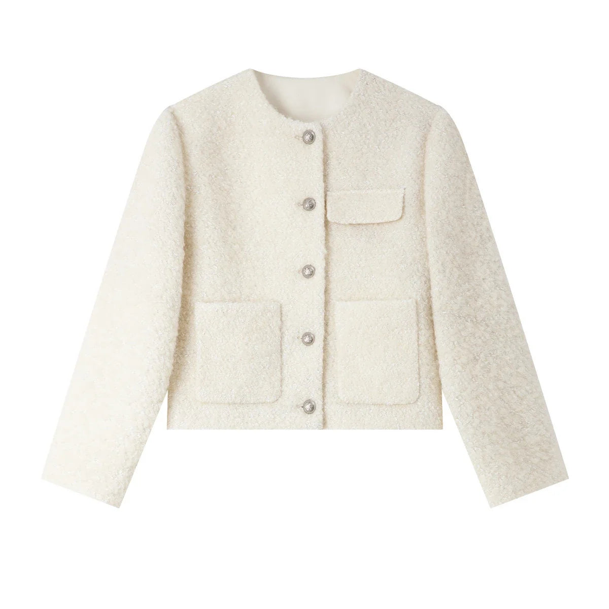 Textured Pocket-Front Collarless Jacket