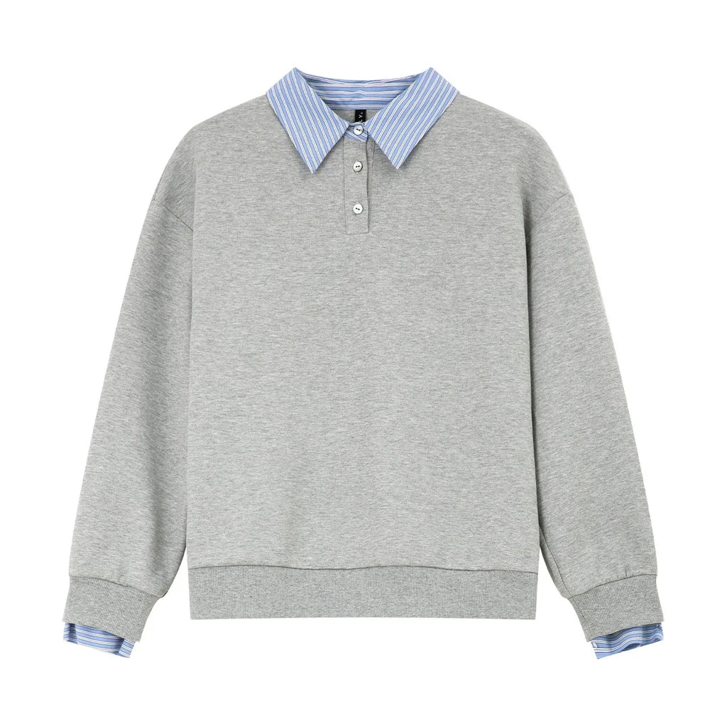 Layered Polo-Collar Sweatshirt