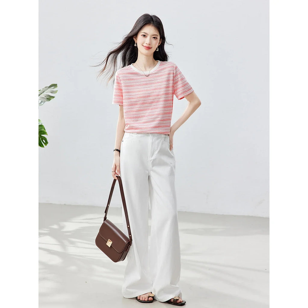 Ribbed Striped Crew-Neck Tee