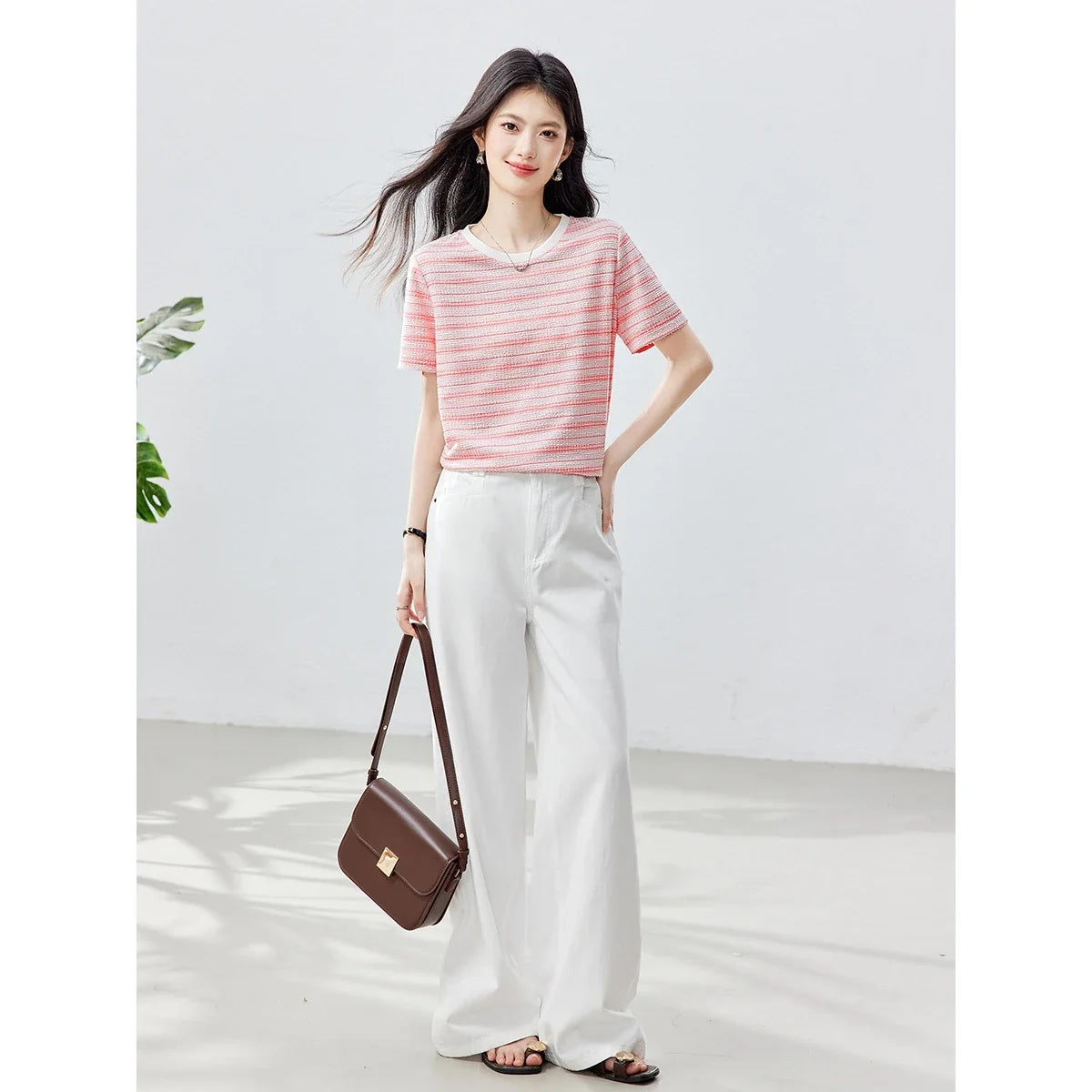 Ribbed Striped Crew-Neck Tee