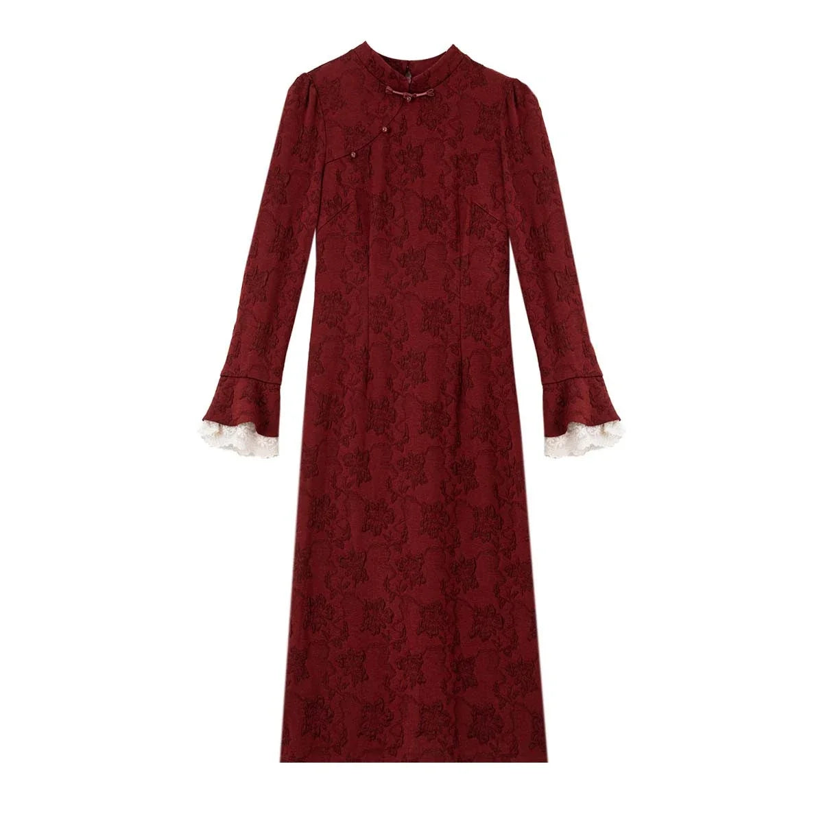 Jacquard Mandarin-Collar Midi Dress