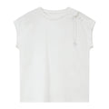 Asymmetric Frog-Button Cap-Sleeve Tee