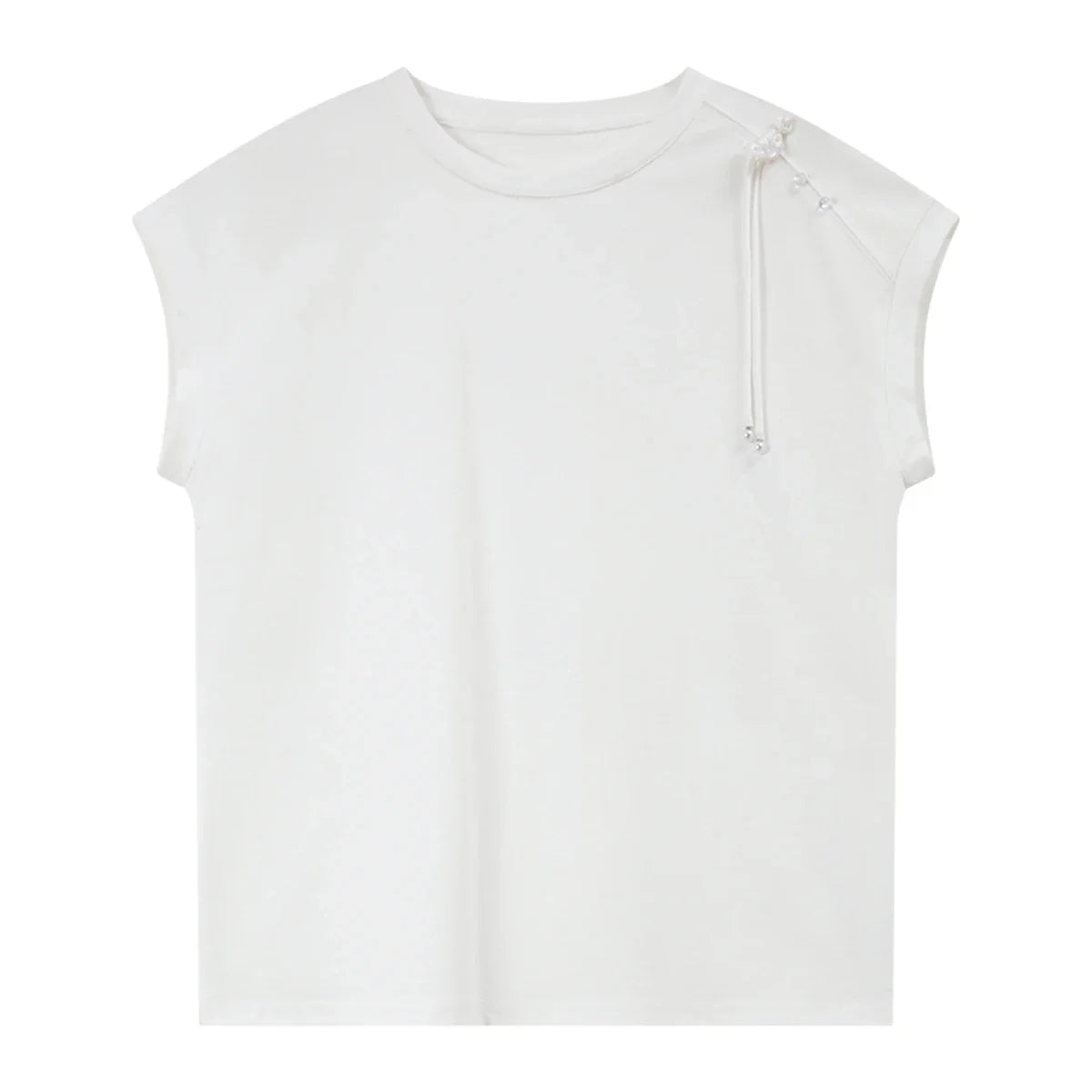 Asymmetric Frog-Button Cap-Sleeve Tee