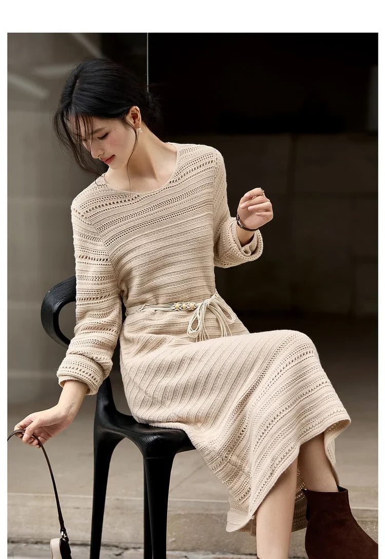Openwork Long-Sleeve Shift Dress