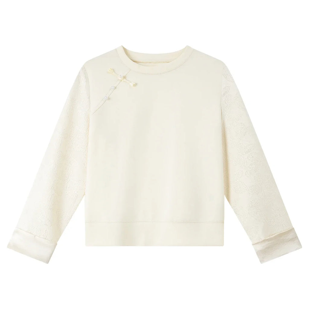 Frog-Button Crew-Neck Sweatshirt