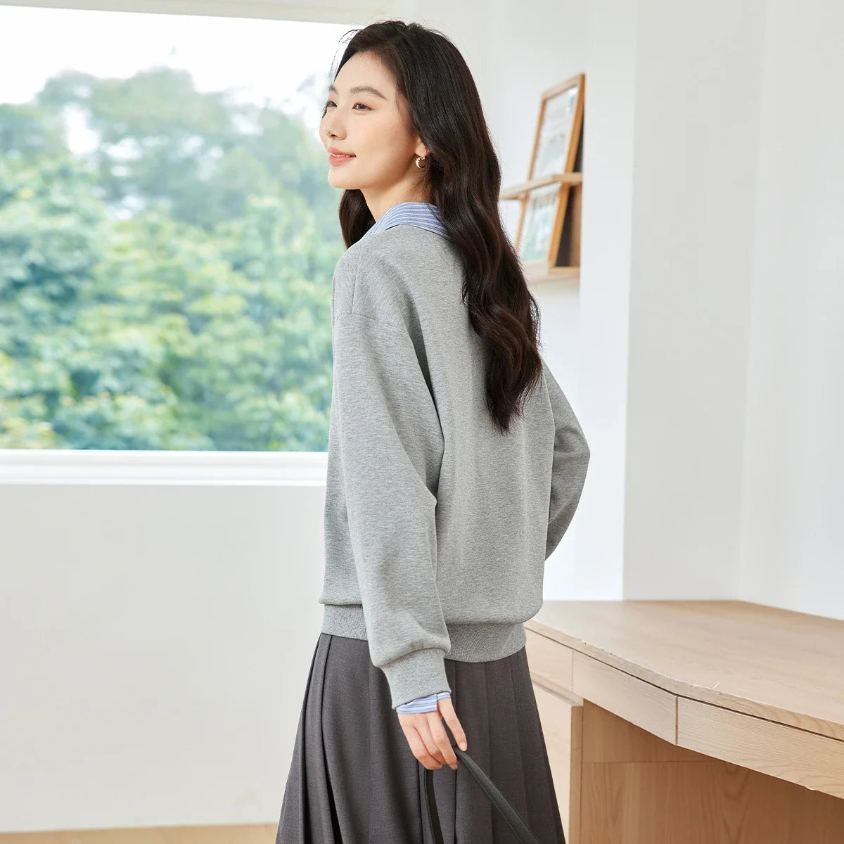 Layered Polo-Collar Sweatshirt