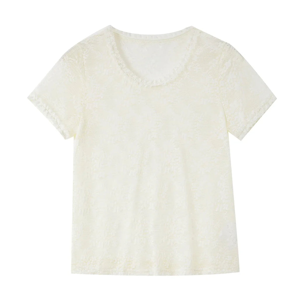 Lace Crew-Neck Short-Sleeve Top