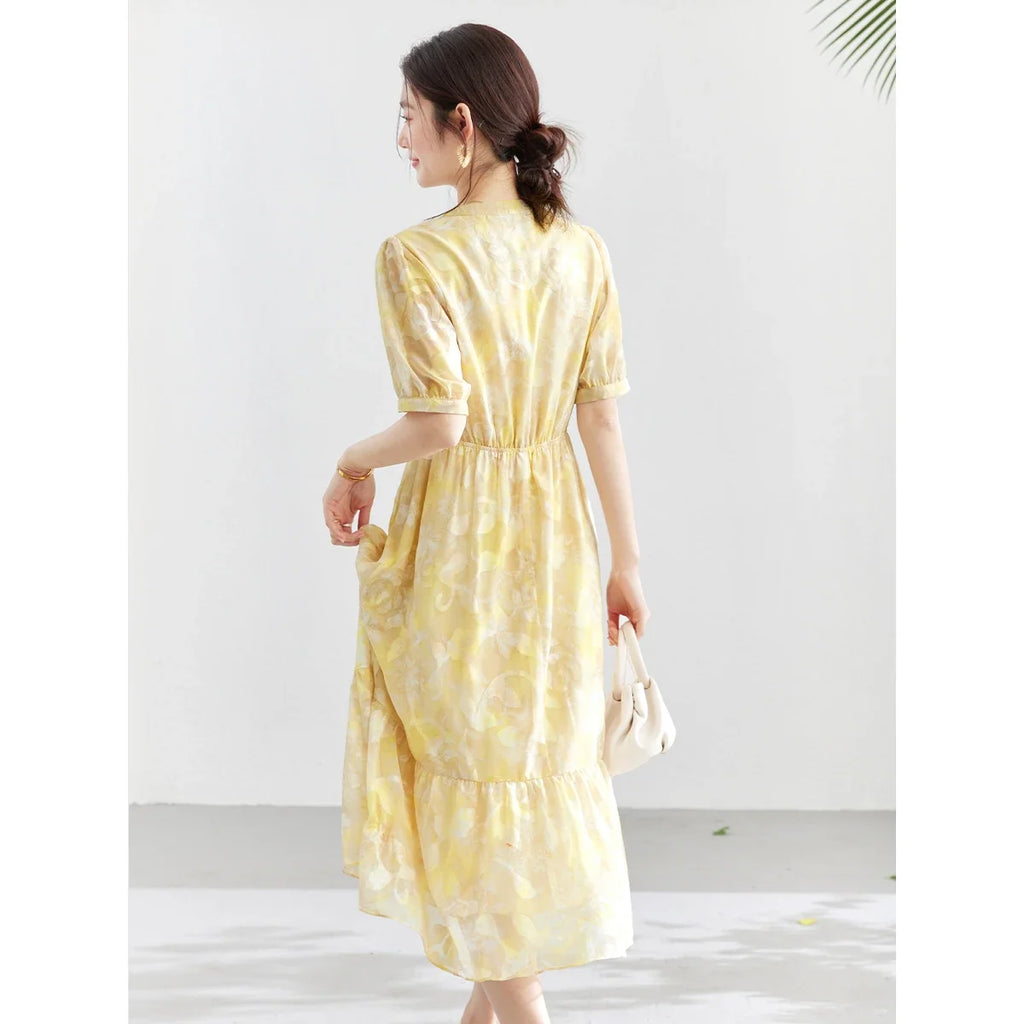 Floral Ruffle-Trim Midi Dress