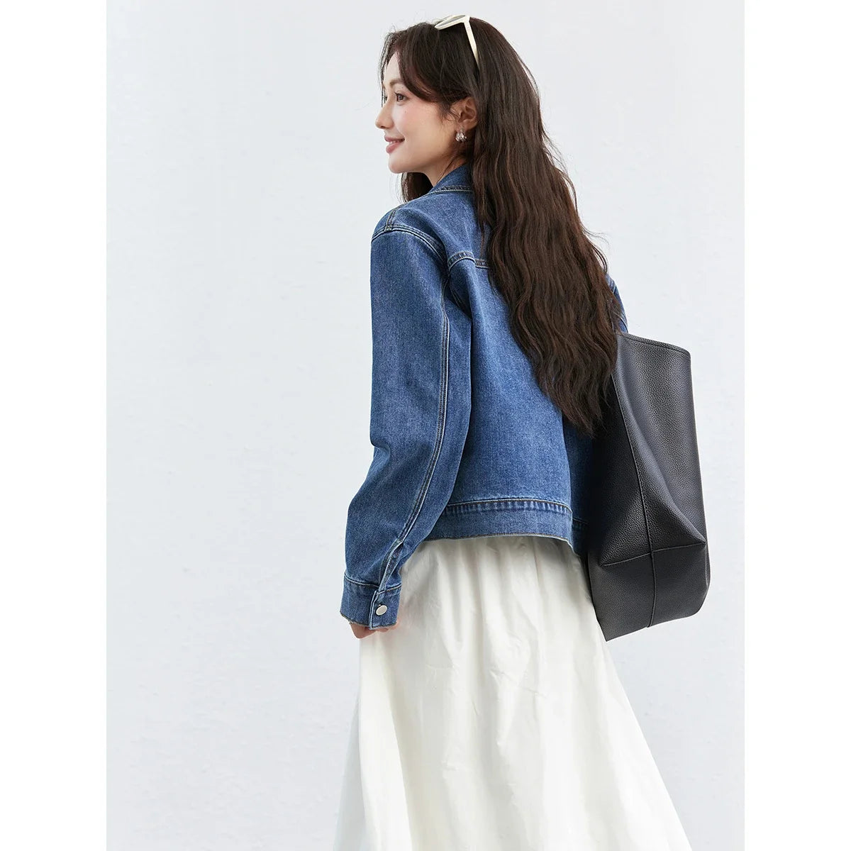Double-Pocket Cropped Denim Jacket