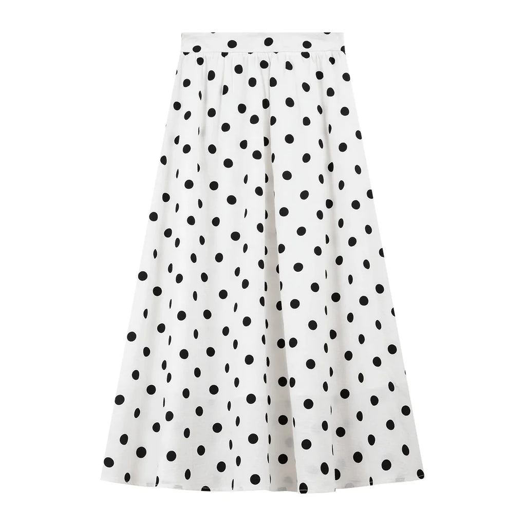 Polka-Dot Button-Front Midi Skirt