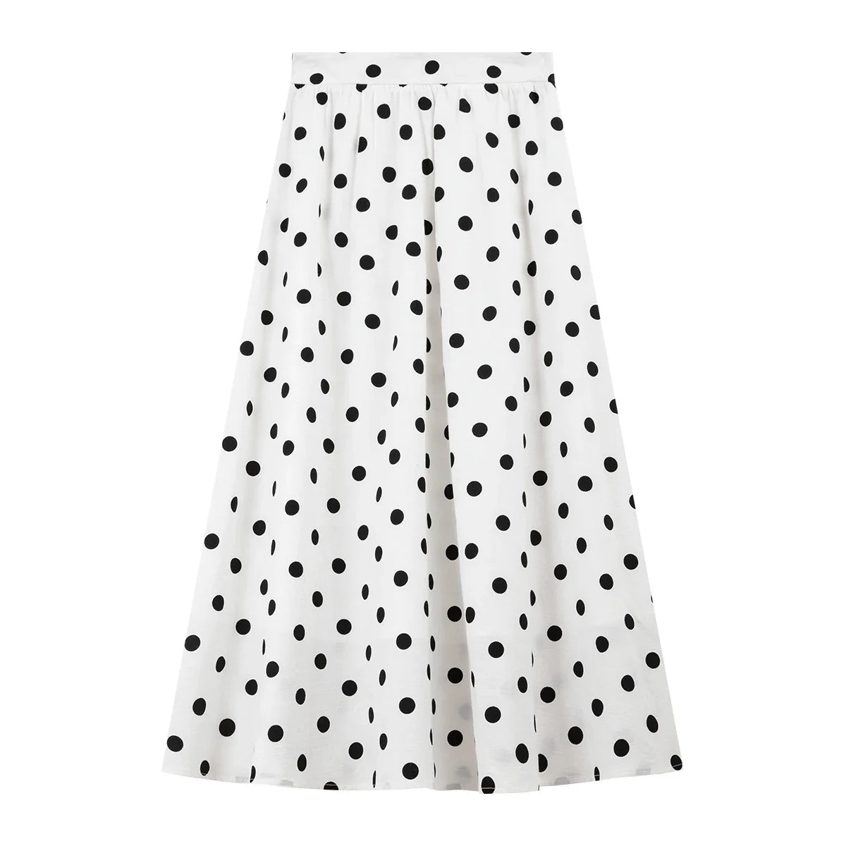 Polka-Dot Button-Front Midi Skirt