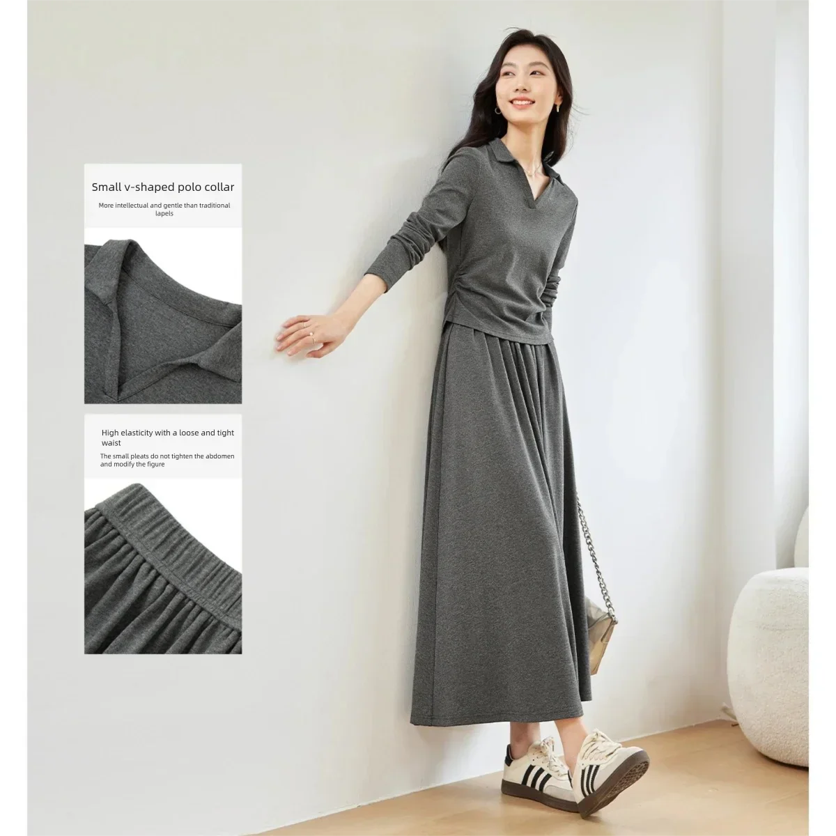 Women's Collared Top and A-Line Skirt Set