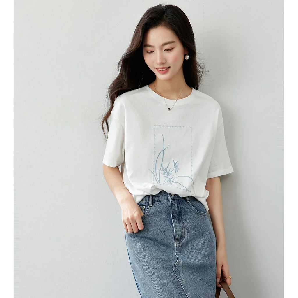 Floral Embroidered Short-Sleeve Tee