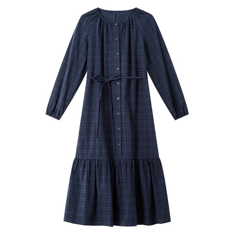 Belted Plaid Drop-Waist Dress
