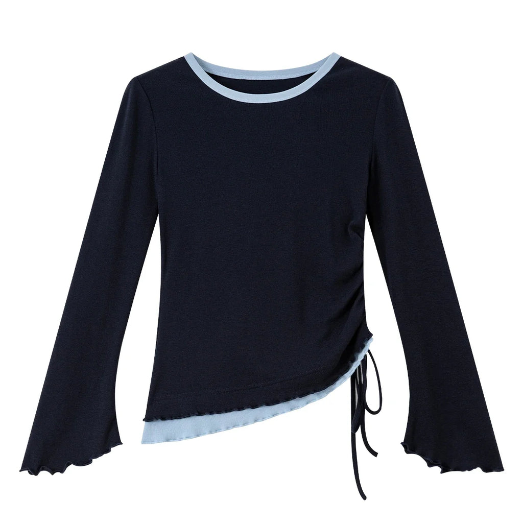 Layered Tie-Hem Long-Sleeve Top