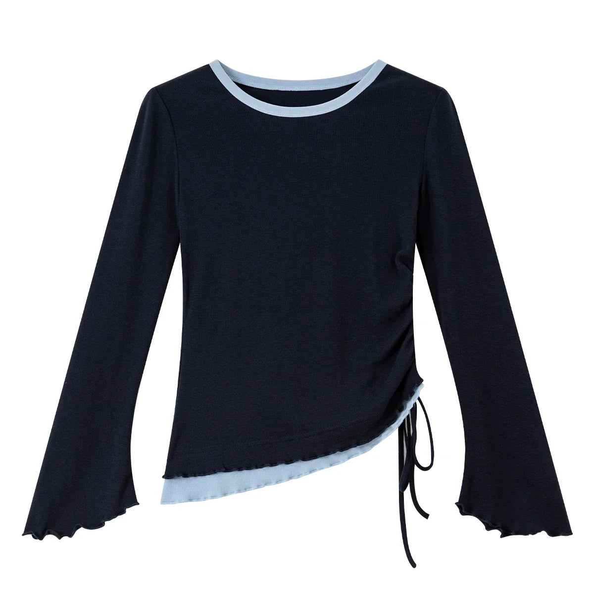 Layered Tie-Hem Long-Sleeve Top