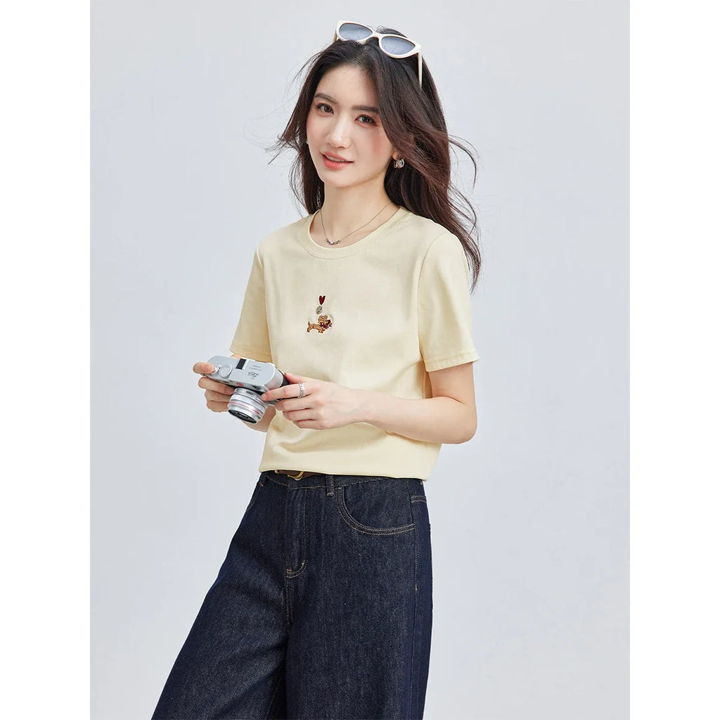 Embroidered Minimal Crew-Neck Tee