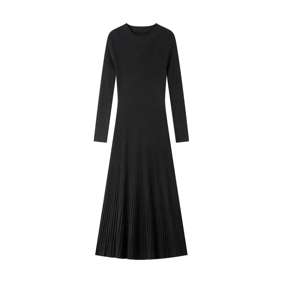 Ribbed Crew-Neck Knit Midi Dress