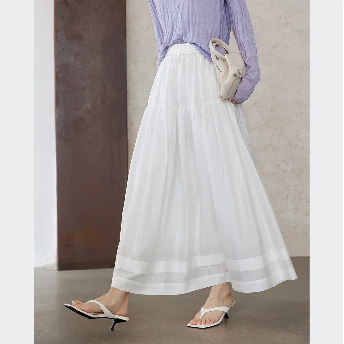 Relaxed Pleated Midi Skirt