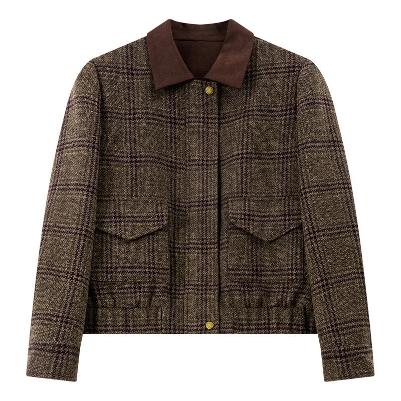 Plaid Contrast-Collar Cropped Jacket