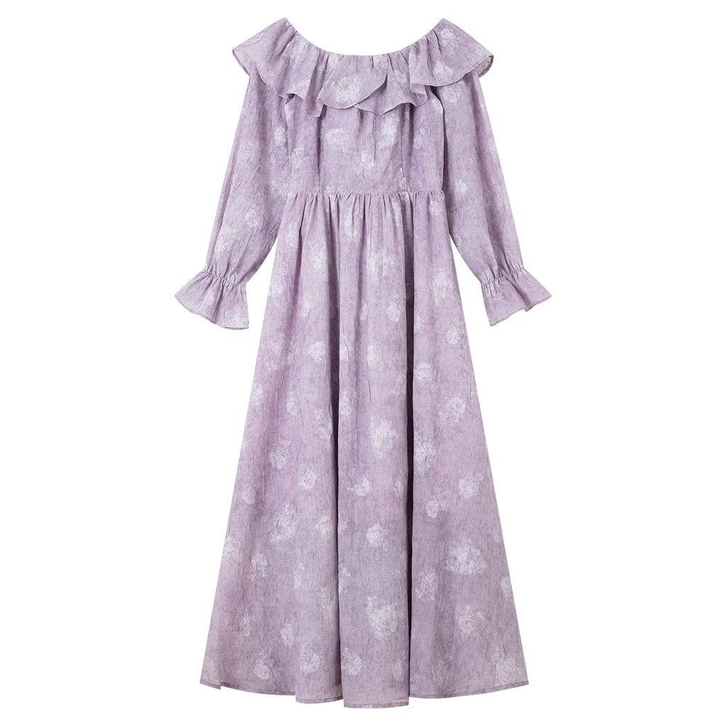 Floral Ruffle-Collar Midi Dress