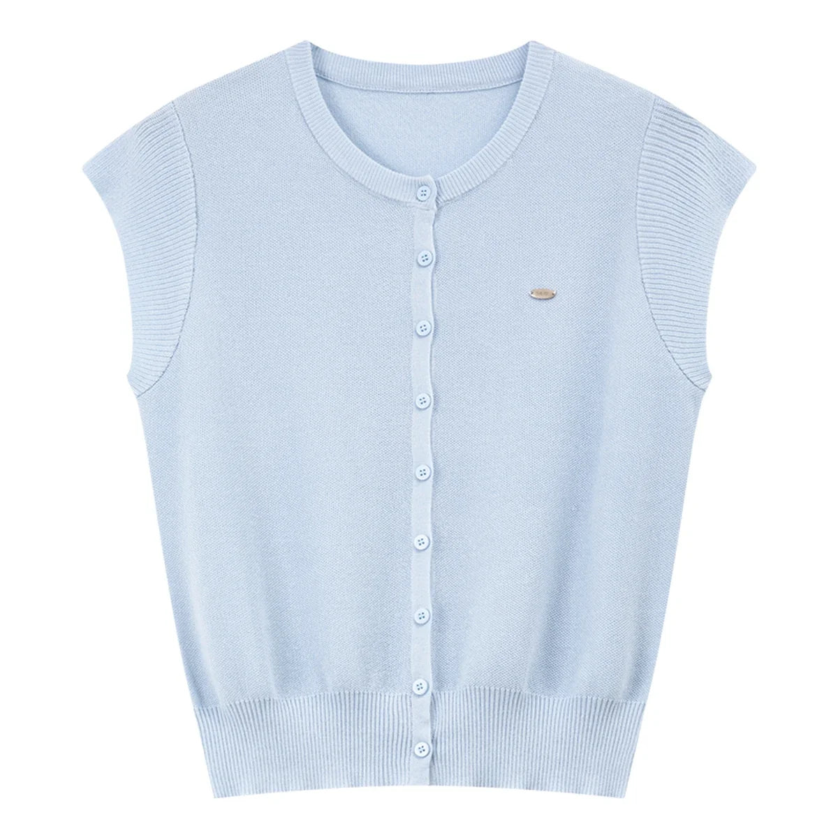 Button-Front Cap-Sleeve Knit Top