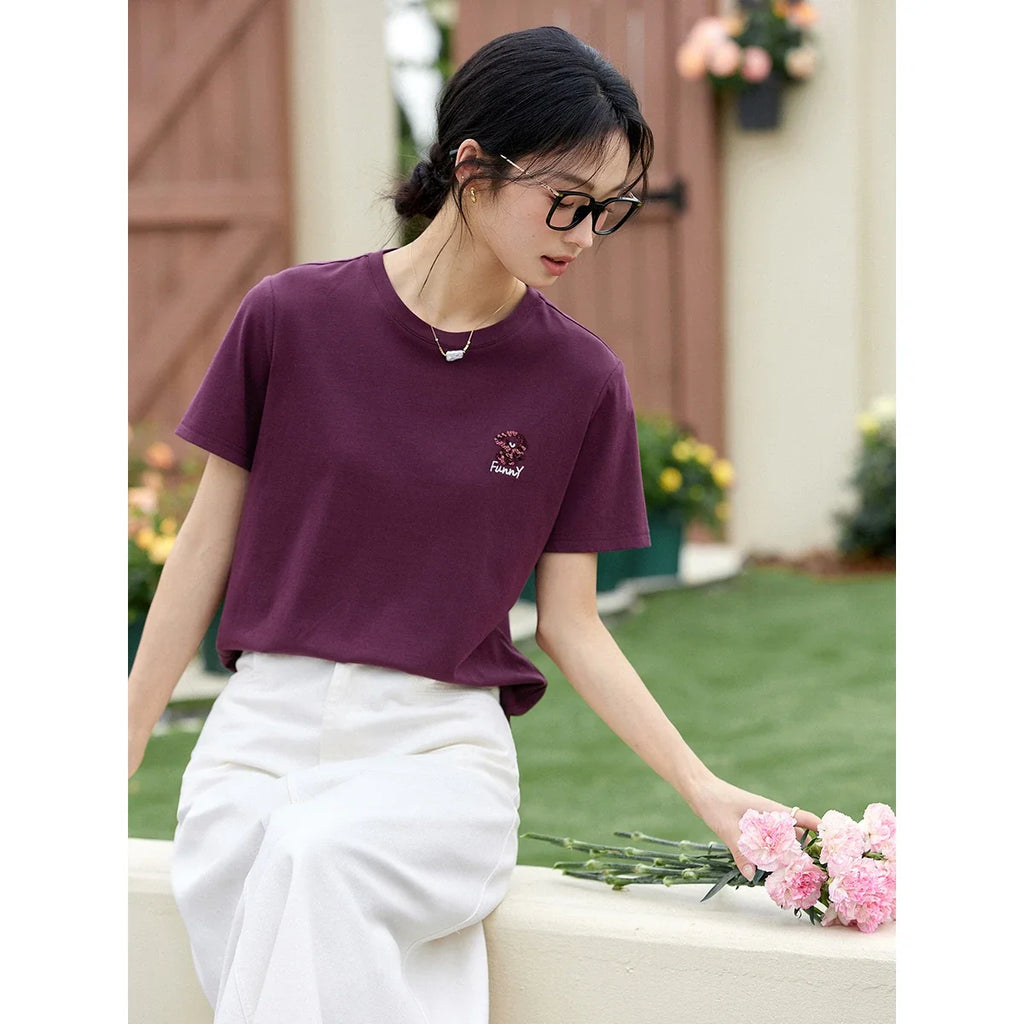 Sequin-Embroidered Crew-Neck Tee