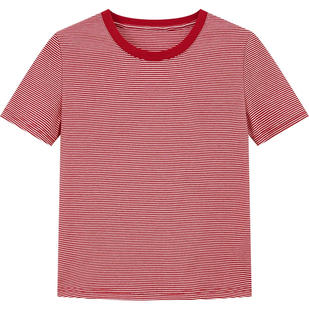 Micro-Stripe Contrast-Collar Tee