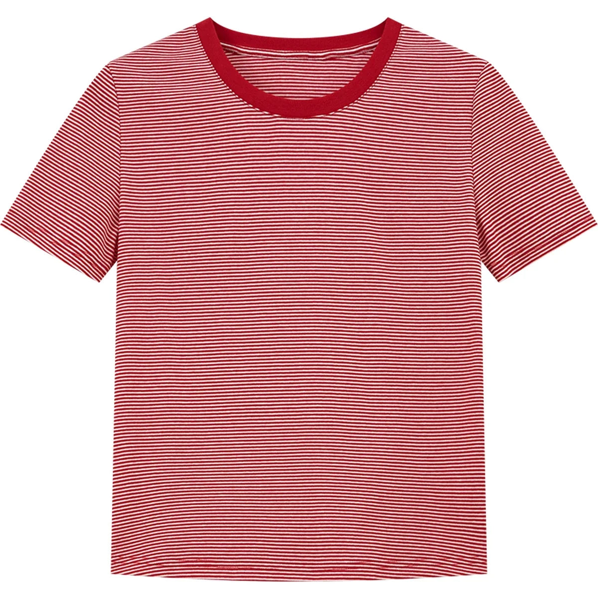 Micro-Stripe Contrast-Collar Tee