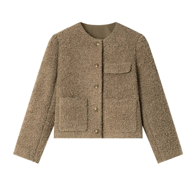 Patch-Pocket Collarless Cropped Jacket