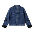 Embroidered-Sleeve Denim Jacket
