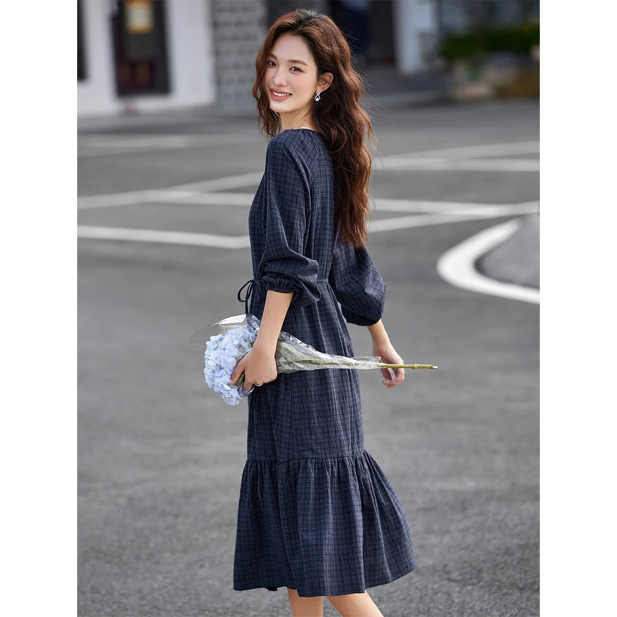 Belted Plaid Drop-Waist Dress