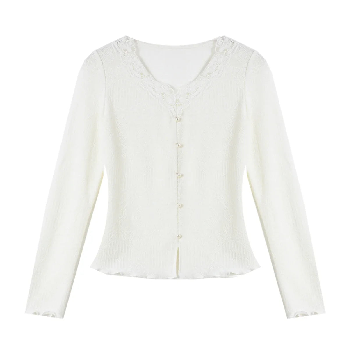 Lace-Trim Button-Front Knit Top