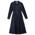 Belted Button-Front Denim Midi Dress
