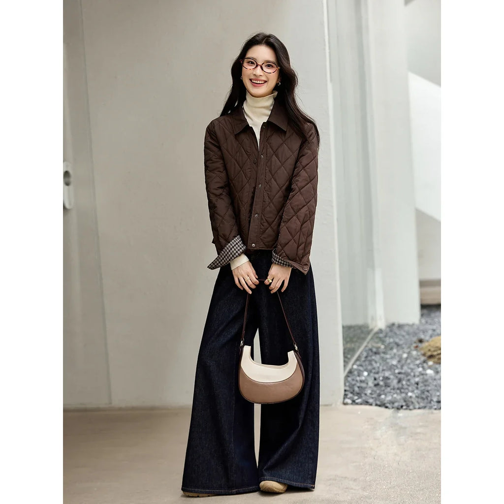 Contrast-Collar Quilted Cropped Jacket