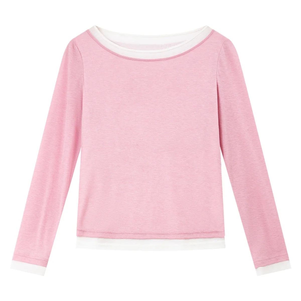 Layered Contrast-Neck Long-Sleeve Tee